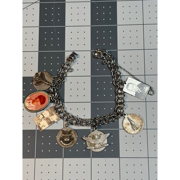 Elco Jewelry - Vintage Elco Sterling Silver US Air Force Charm Bracelet Military Photo Charms